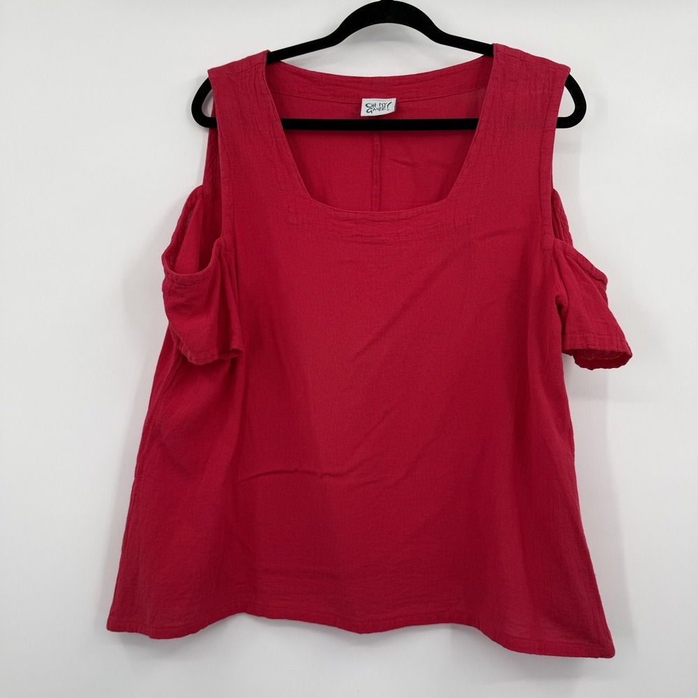 Oh My Gauze Blouse Womens Large Red Cold Shoulder Square Neck Lightweight Coast‎